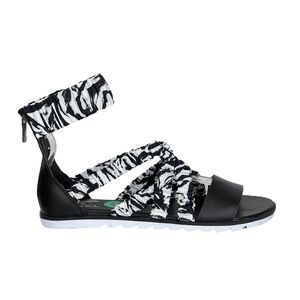 Sorel Ella II Sandal 8 NEW Elastic Comfort Ankle Strap Black White Beach Summer